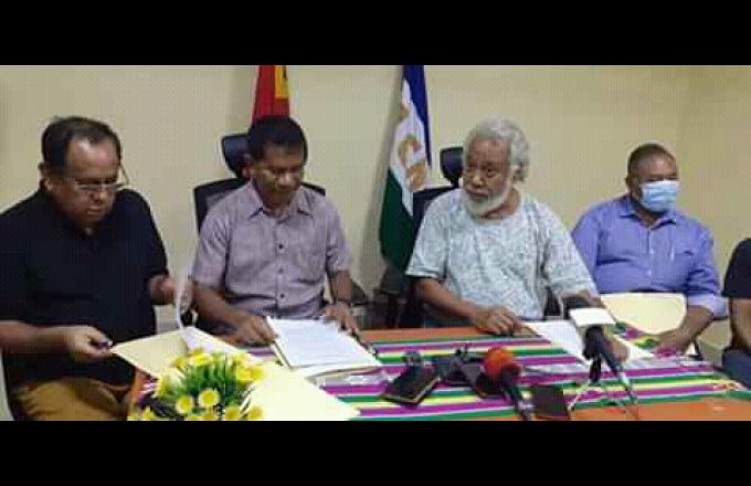 Prezidente partidu CNRT, Kay Rala Xanana Gusmão halo konferénsia ba imprensa iha sede partidu CNRT, Dili Sábadu 23 Maiu 2020. Foto The Oe-Kusi Post/Raimundos Oki. 