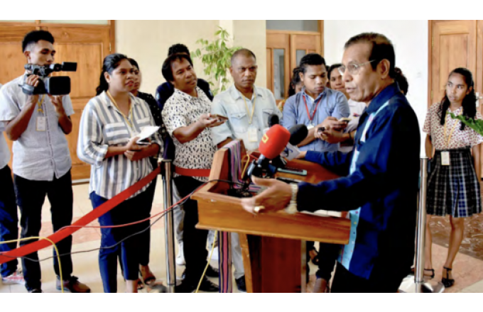  Timor-Leste prime minister Taur Matak Ruak speaks to the Media after his weekly meeting with president Francisco Guterres Lú Olo. Credit: JOSE BELO